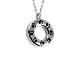 Stainless Steel - Paw Prints Circle Pendant - Model #028